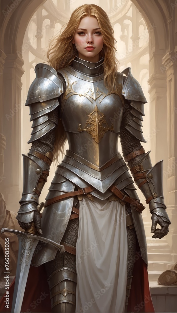 Knight's Valor: Portrait of a Knight Girl, Radiating Courage, Honor, and Strength in Medieval Fantasy Knight's Valor: Portrait of a Knight Girl, Radiating Courage, Honor, and Strength in Medieval Fantasy