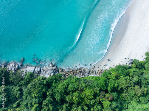 Amazing nature seashore landscape background,Aerial view waves crashing on beach ocean background
