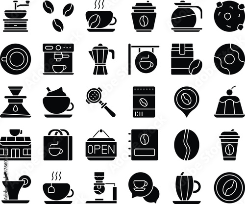 Coffee solid icons set vector illustration