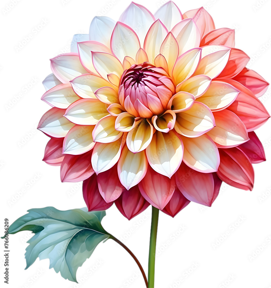 Watercolor painting of a Pompon Dahlia flower. Watercolor painting of a Pompon Dahlia flower.