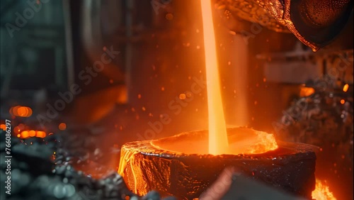 Molten steel poured from the ladle photo