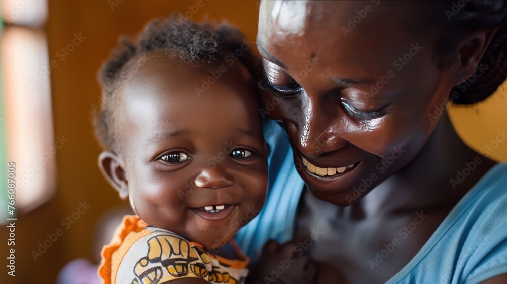A close-up image of a happy baby learning to walk with the help of their mother in their home, - obrazy, fototapety, plakaty 