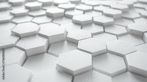 A white background with hexagons in the foreground, representing technology and innovation