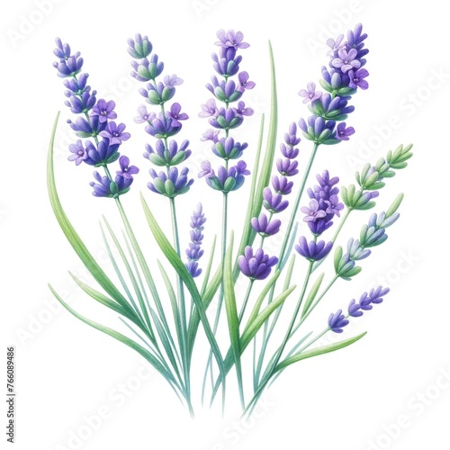 Watercolor lavender clipart with delicate purple flowers and green stems  isolated on white background