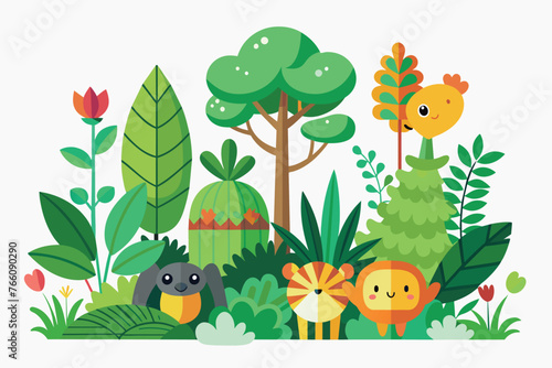 isolated-set-with-cute-woodland-jungle-plant-tree.eps