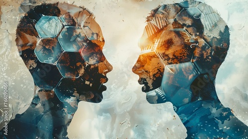 Two People Facing Each Other Against Background