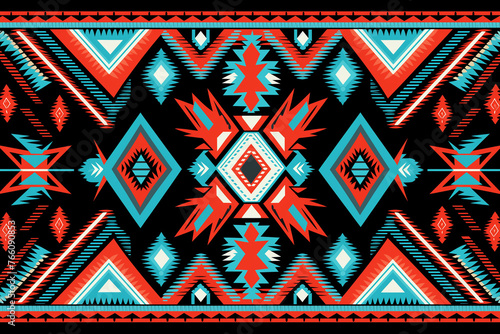 Geometric ethnic aztec embroidery style.Figure ikat oriental traditional art pattern. Design for ethnic background,wallpaper,fashion,clothing,wrapping,fabric,element,sarong,graphic,vector illustration photo