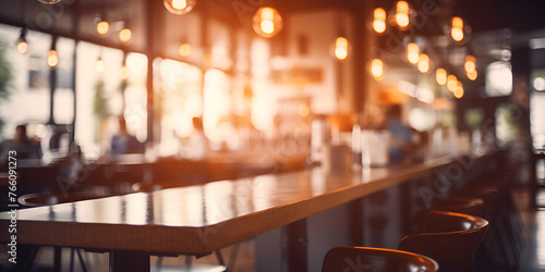 glass of wine in bar, Blurred restaurant background with some people eating, Blurred background of a restaurant bar interior with a wooden table, Generative AI photo