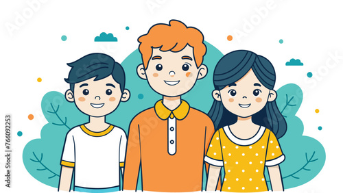  Colorful happy siblings day line art isolated vector illustration on white background