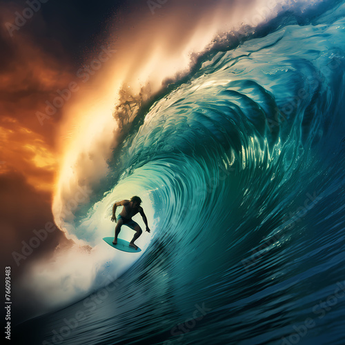 Dynamic shot of a surfer riding a wave.  © Cao