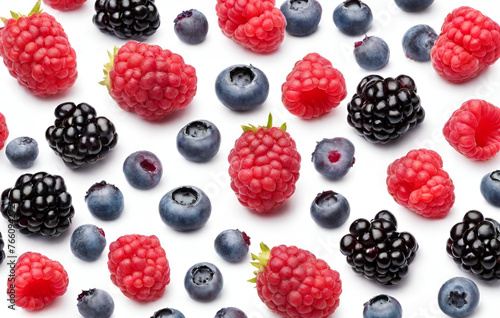 Pile of various berry fruits on white background 