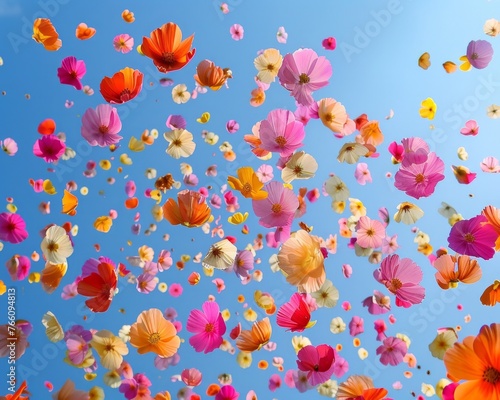 A sea of colorful petals soaring upwards  evoking feelings of joy and endless possibilities