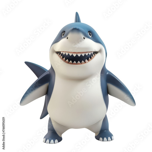 3D render of cute great white shark mascot character isolated on transparent background  cut out  png