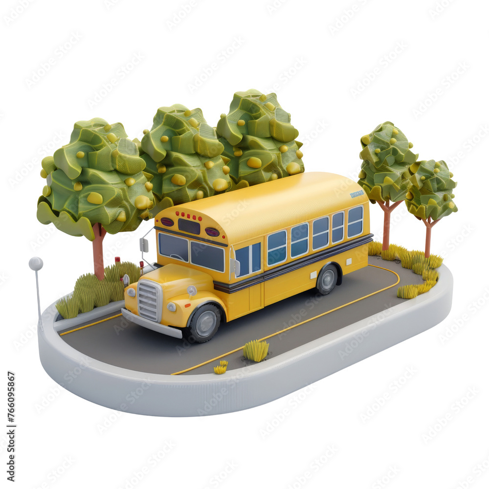 3D school bus isolated on transparent background, cut out, png Stock ...