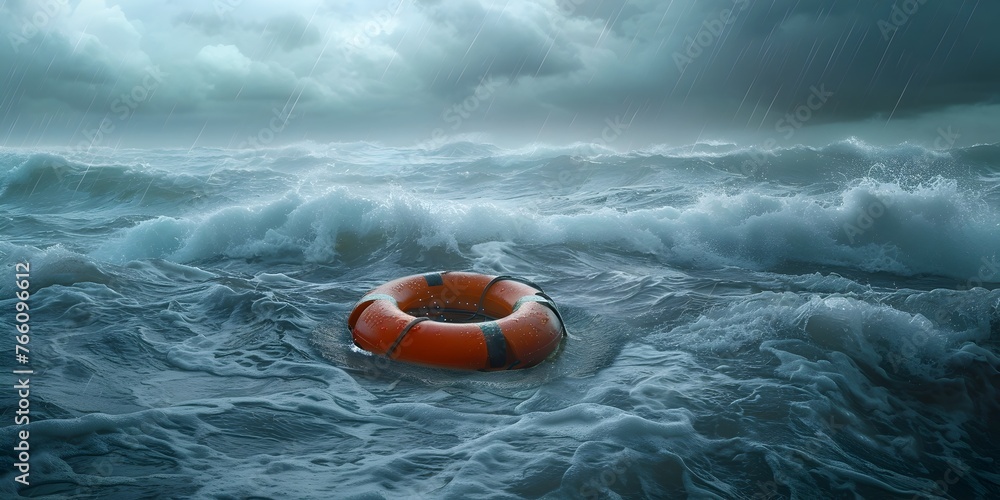 Adrift in a Stormy Sea,a Lifebuoy Seeks Financial Rescue Amid Turbulent Waves and Crashing Surf