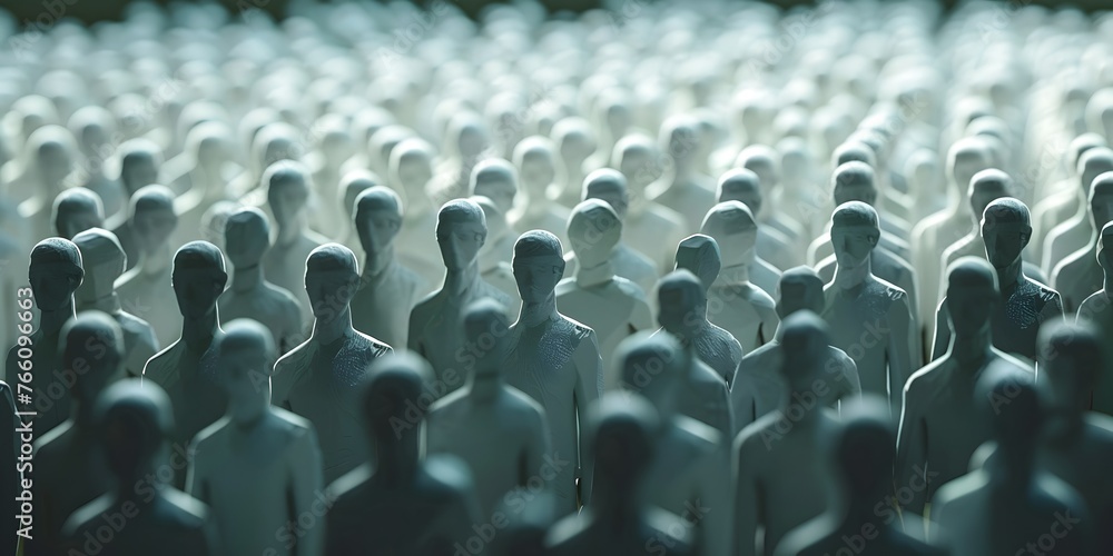 Fototapeta premium Vast Crowd of Faceless Paper Figures Depicts Widespread Unemployment and Social Economic Crisis