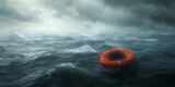 Lifebuoy Adrift in Stormy Seas Seeking Financial Rescue,Conceptual of Crisis and Survival
