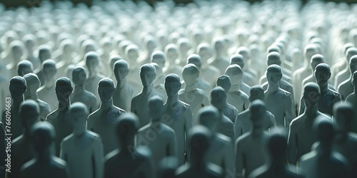 Vast Crowd of Faceless Paper Figures Depicts Widespread Unemployment and Social Economic Crisis