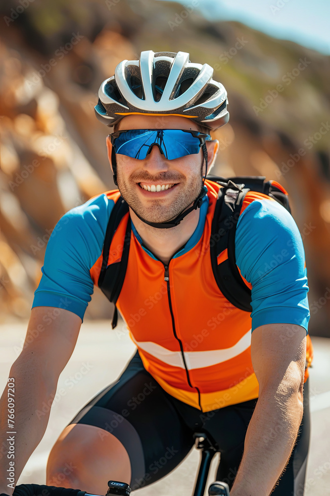 A handsome cyclist wearing a cycling jersey A handsome cyclist wearing a cycling jersey