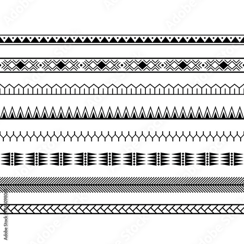 Set of maori polynesian tattoo line bracelets border. Tribal sleeve seamless pattern vector. Samoan bracelet tattoo design fore arm or foot.