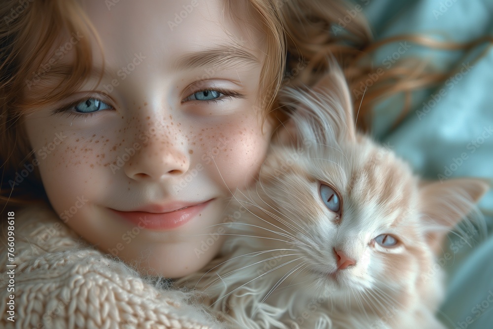 Portrait of beautiful little girl holding her cat in hand Portrait of beautiful little girl holding her cat in hand