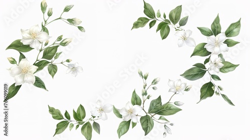 Collection of wreath jasmine flower hand drawn illustration  Generative ai