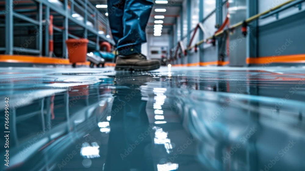 epoxy floor in warehouse factory. Anti-slip coating for public spaces epoxy floor in warehouse factory. Anti-slip coating for public spaces