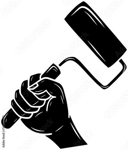 paint illustration work silhouette brush logo tool icon labor outline painter job home worker repair equipment hand renovation professional shape improvement house man for vector graphic background