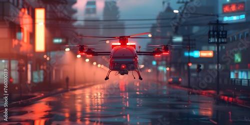 Futuristic Ambulance Drone Rapid Response in Illuminated Night City