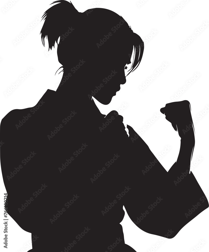 A Fighting girl ,  Silhouette Style,  Minimalist