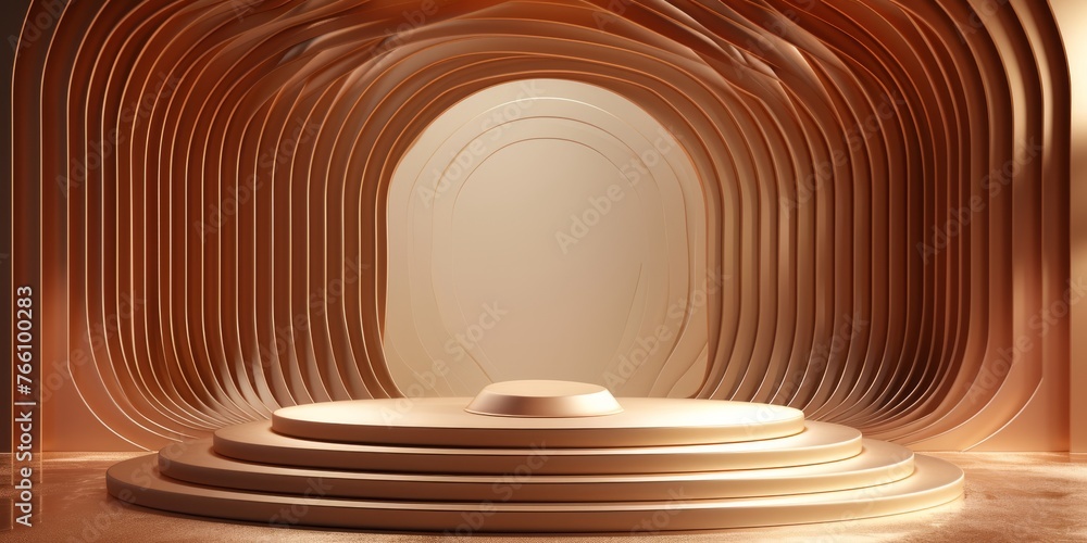 Fototapeta premium 3D Stage in Metal Frame, Brown Podium backdrop, product display