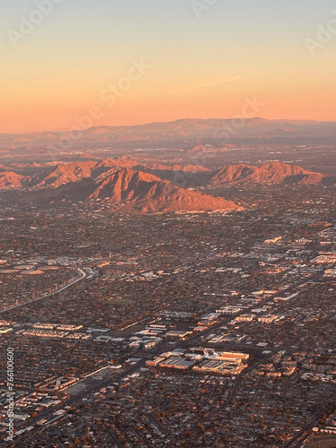 flying over Phoenix, Arizona at dawn