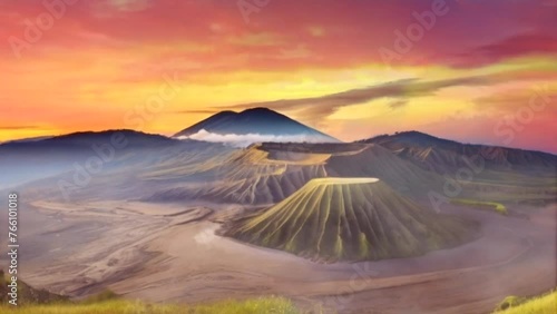 Mount bromo volcano (gunung bromo) at sunrise with colorful sky background in bromo tengger semeru national photo