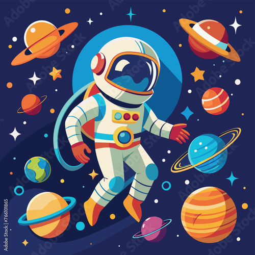 Colorful cartoon of an astronaut Illustrator and vector graphics