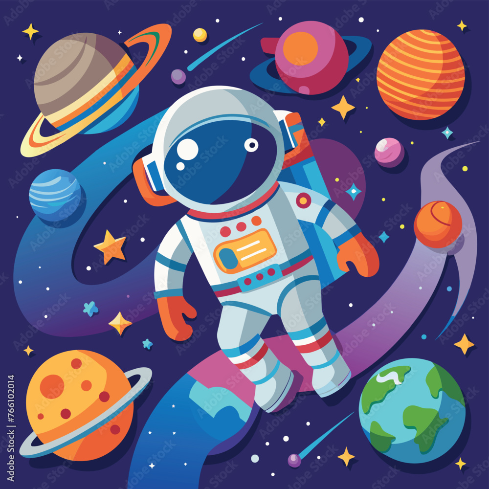 Naklejka premium Colorful cartoon of an astronaut Illustrator and vector graphics