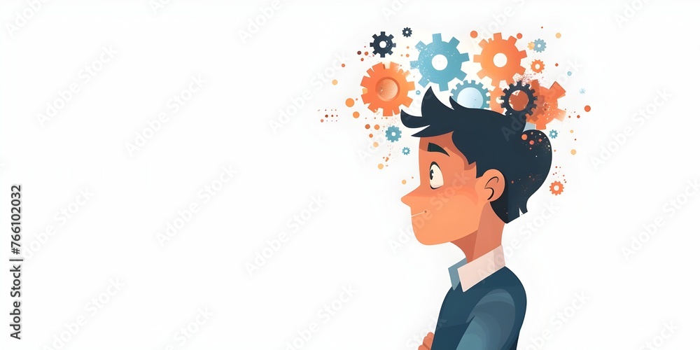 Innovative Businessman with gears Turning in Head Thinking Creatively for Business Solutions on Isolated White Background Innovative Businessman with gears Turning in Head Thinking Creatively for Business Solutions on Isolated White Background