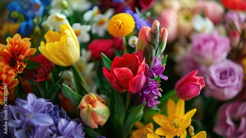 Assortment with colorful spring flowers,Generative ai, 