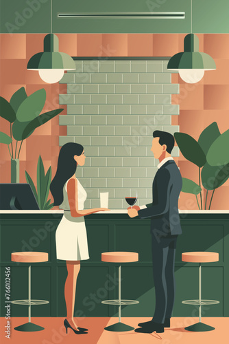 Business Couple Woman and Man in a Meeting at the Restaurant Vector