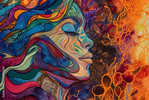Abstract Psychedelic Portrait, Vibrant Colors, Modern Artistic Representation