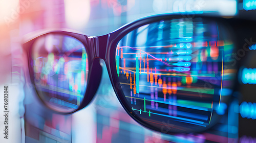 Cryptocurrency trading, stock market trading graphs reflected in a person's glasses design concept, copy space  © Taiwo