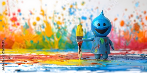 Whimsical Paintbrush Character Painting a Vibrant and Colorful Future