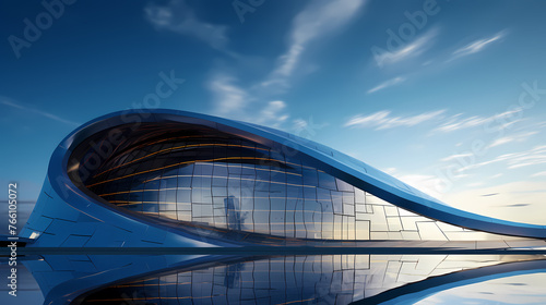 Futuristic architecture, 3D rendering of skyscraper building with glass windows