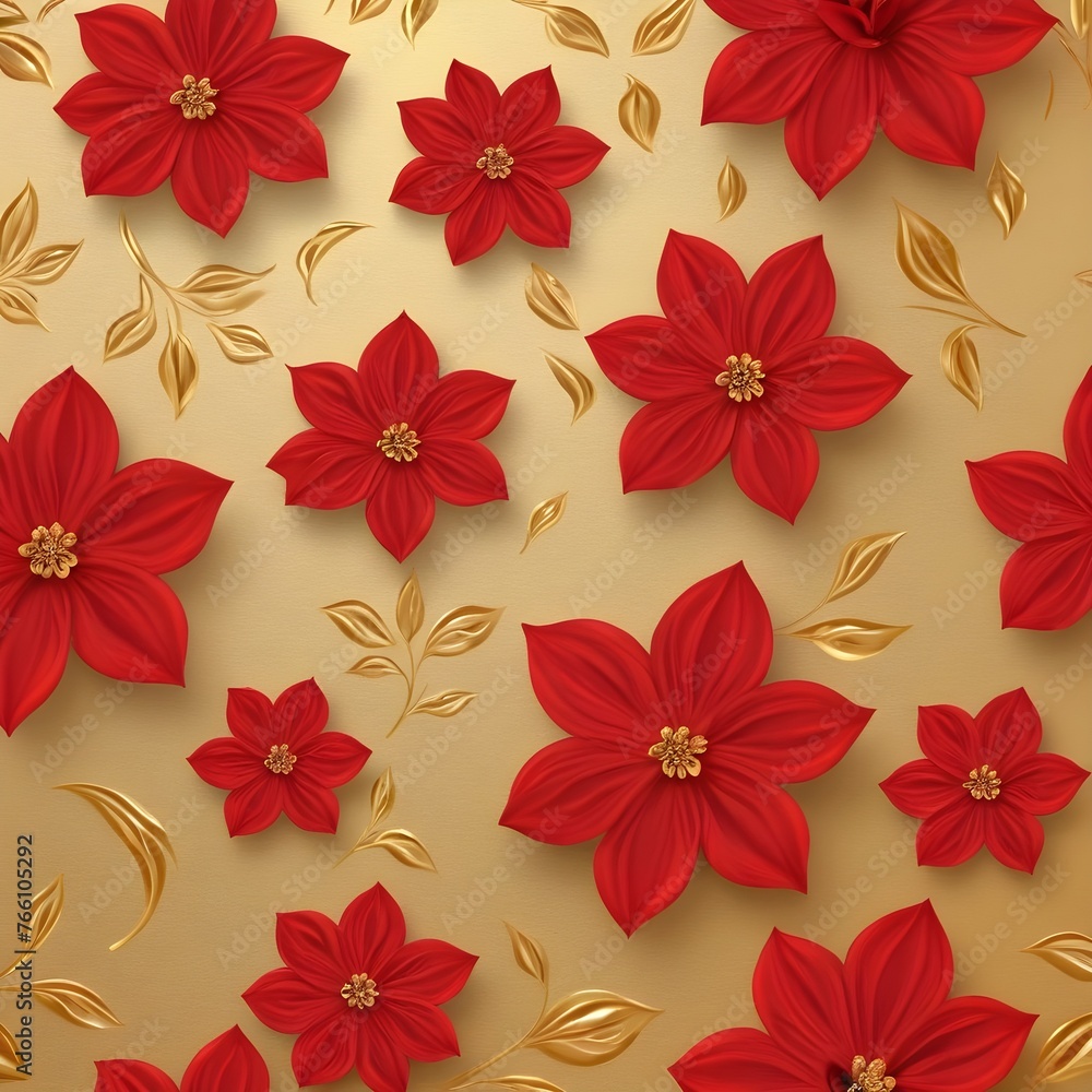red and gold floral pattern graphic art work design.