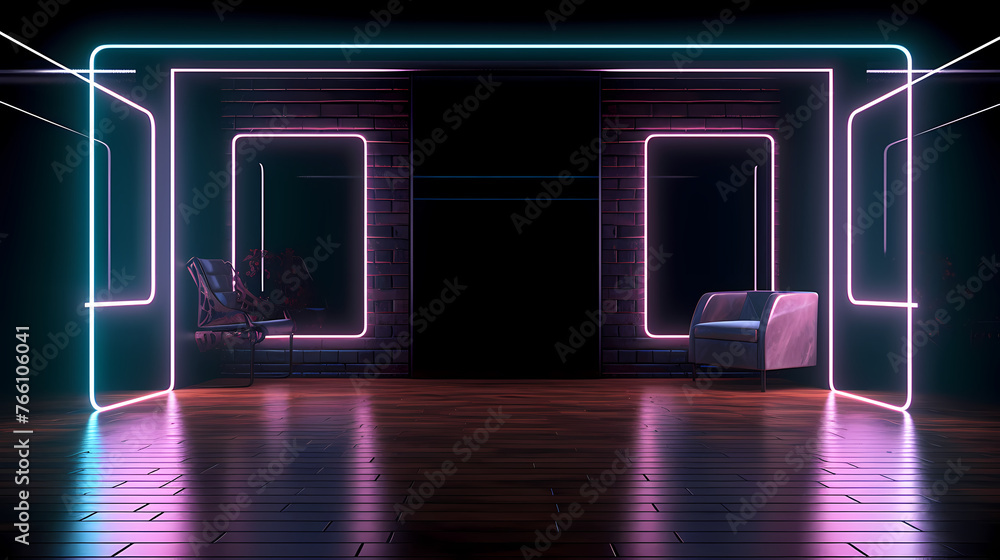 Empty room with neon lights, futuristic background for product presentation Empty room with neon lights, futuristic background for product presentation