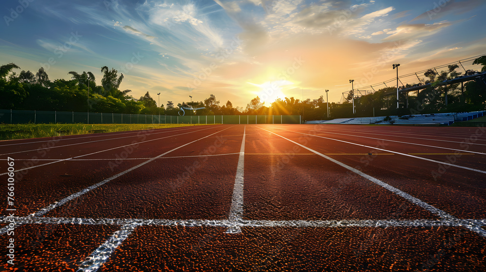Sunset Journey: Running Track Along the Road Sunset Journey: Running Track Along the Road
