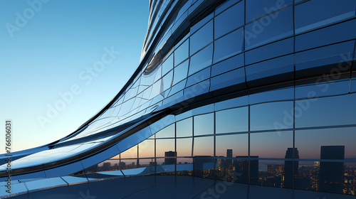 Futuristic architecture, 3D rendering of skyscraper building with glass windows