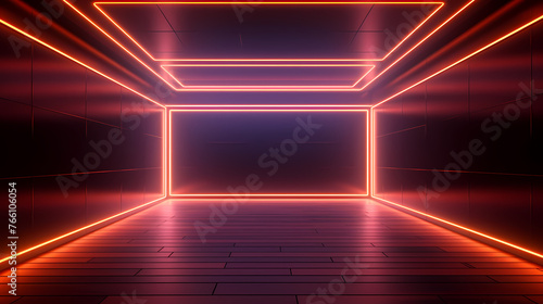 Empty room with neon lights, futuristic background for product presentation