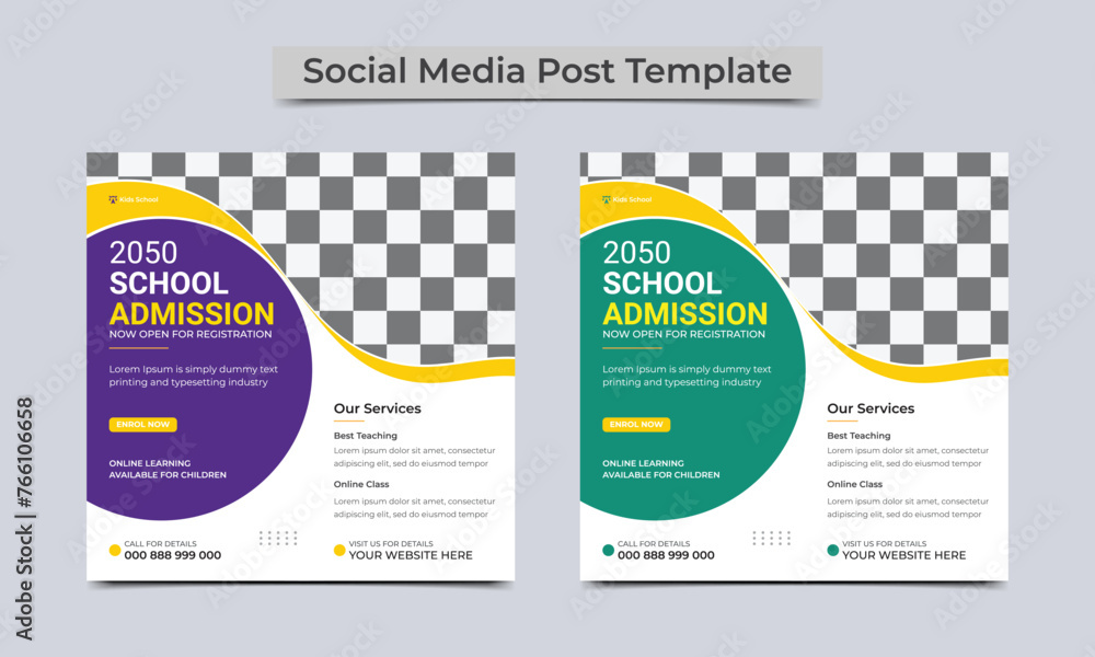 Fototapeta premium School Admission social media post or Back to school education admission social media post and web banner template design. vector illustration.