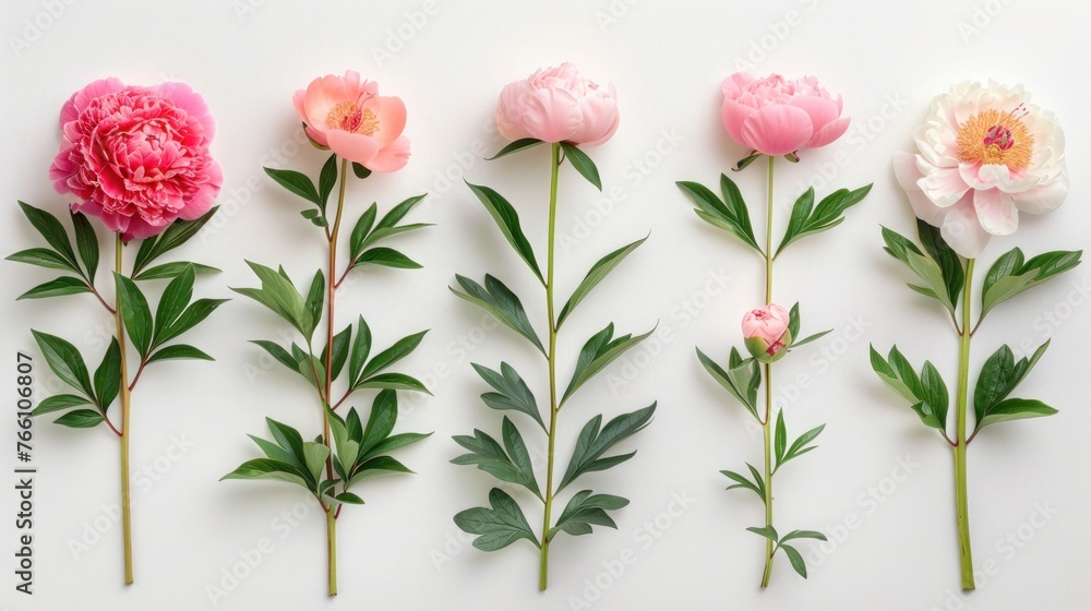 Stunning Peony Collection on White Background - Floral Beauty in Full Bloom