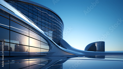 Futuristic architecture, 3D rendering of skyscraper building with glass windows
